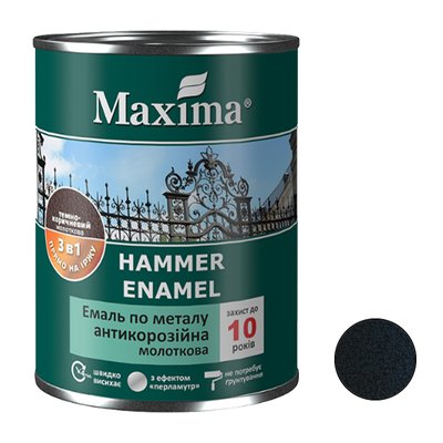 Эмаль молотковая 3 в 1 черная антикоррозийная по металлу Maxima 0,75 кг 00000001138 фото