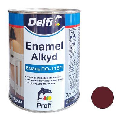 Эмаль ПФ 115 вишневая Delfi 0,9 кг 00000001075 фото
