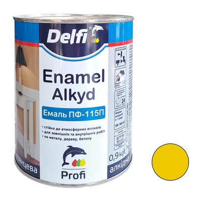 Эмаль ПФ 115 желтая Delfi 0,9 кг 00000001079 фото
