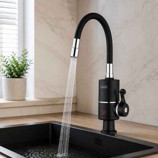 Проточний кран-водонагрівач для кухні Lidz Warm 064 3000 Вт Black/Black з гнучким виливом 49093 фото