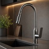 Змішувач для кухні з висувним виливом Qtap Vlasta New Gunmetal Black PVD, латунний, поворотний, гарантія 5 років 45647 фото