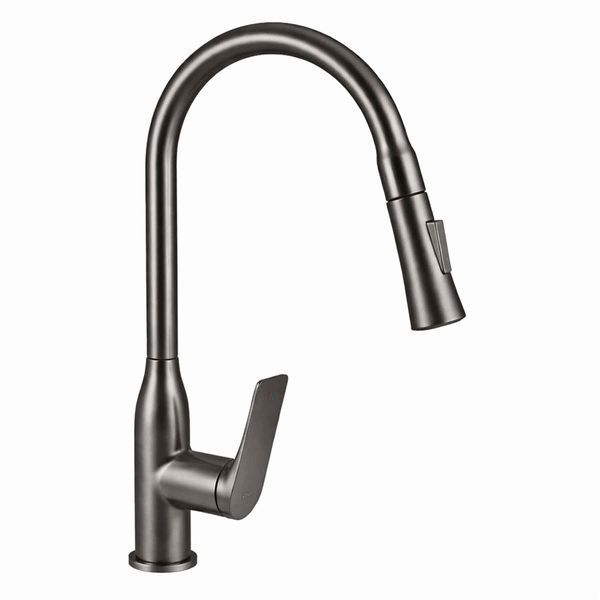 Смеситель для кухни с выдвижным изливом Qtap Vlasta New Gunmetal Black PVD, латунный, поворотный, гарантия 5 лет 45647 фото