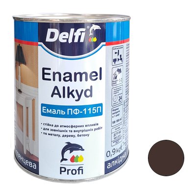 Емаль ПФ 115 коричнева Delfi 0,9 кг 00000001085 фото