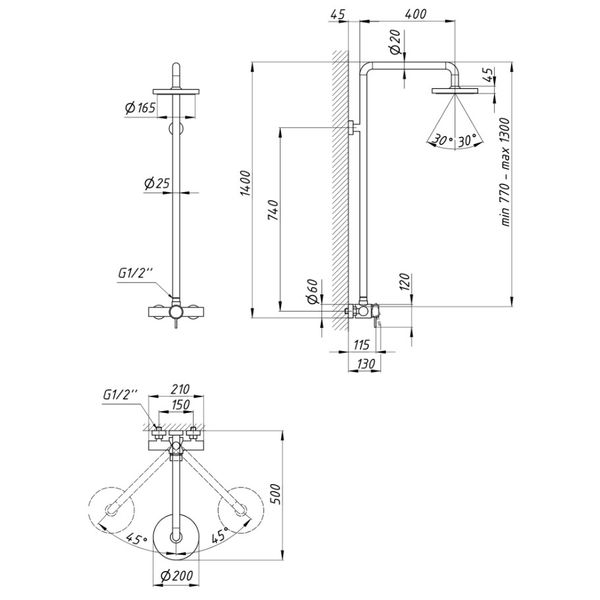 Душова система для душової кабіни Lidz Nickel Aria 1010 34934 фото