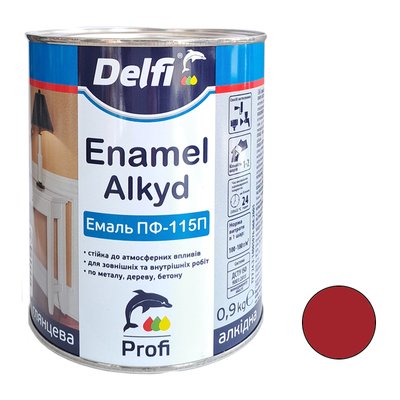Эмаль ПФ 115 красная Delfi 0,9 кг 00000001086 фото