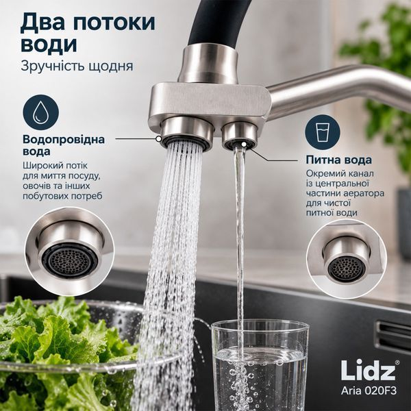 Смеситель для кухни Aria 020F3 Nickel Black с гибким изливом и подключением для питьевой воды 37647 фото