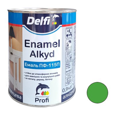 Эмаль ПФ 115 салатовая Delfi 0,9 кг 00000001091 фото