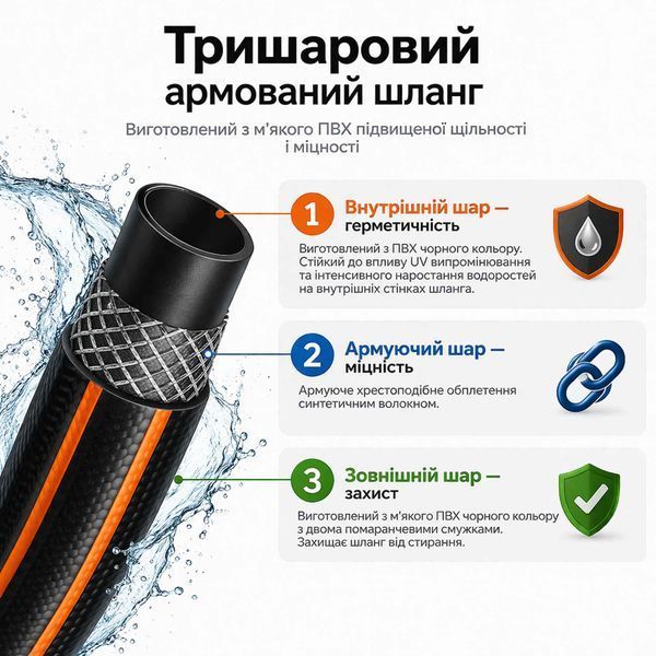 Шланг для полива 25 м 3/4" BRADAS Carat армированный 3 слоя, 8 бар (19 мм) 00000001826 фото