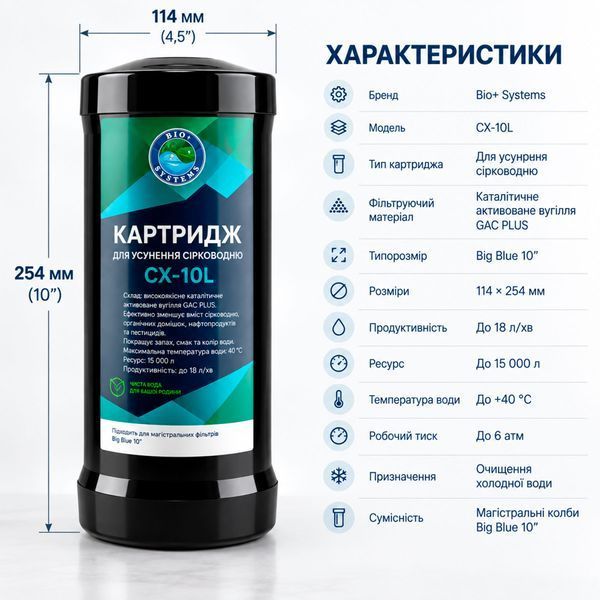 Картридж для устранения сероводорода Bio+ systems CX-10L Big Blue 10&Prime; 000012498 фото