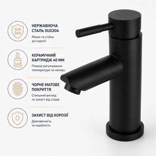 Змішувач для умивальника Globus Lux ALPEN SBT1-101-BB чорний з нержавіючої сталі SUS304 15045 фото