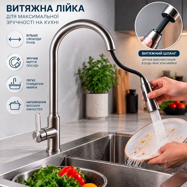Змішувач для кухні з висувною лійкою Globus Lux ALPEN SBT1-2033 20281 фото