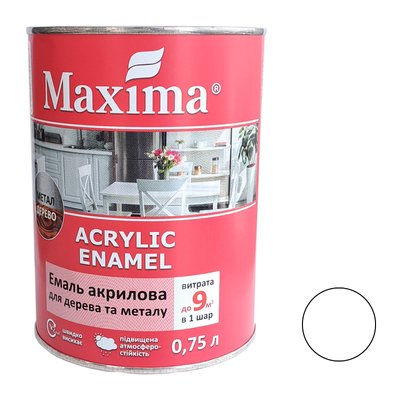 Эмаль акриловая для дерева и металла белая глянцевая Maxima 0,75л 00000001069 фото