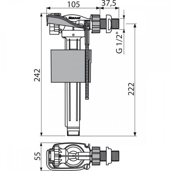 Alcaplast 1/2" A150P-1/2" заливной клапан для бачка унитаза с боковым подключением 109062 фото