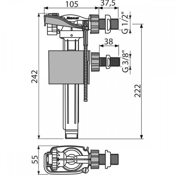 Alcaplast A150UNI 3/8" х 1/2" универсальный заливной клапан для бачка унитаза с боковым подключением 92258 фото