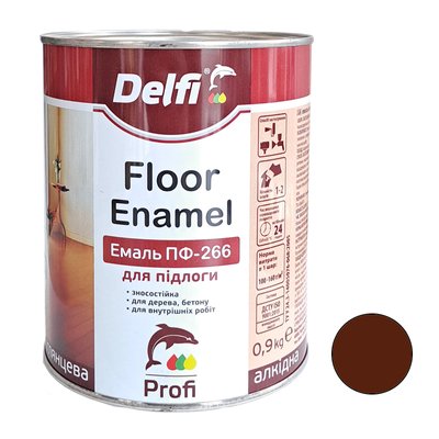 Емаль алкідна для підлоги червоно-коричнева Delfi 0,9 кг 00000001113 фото